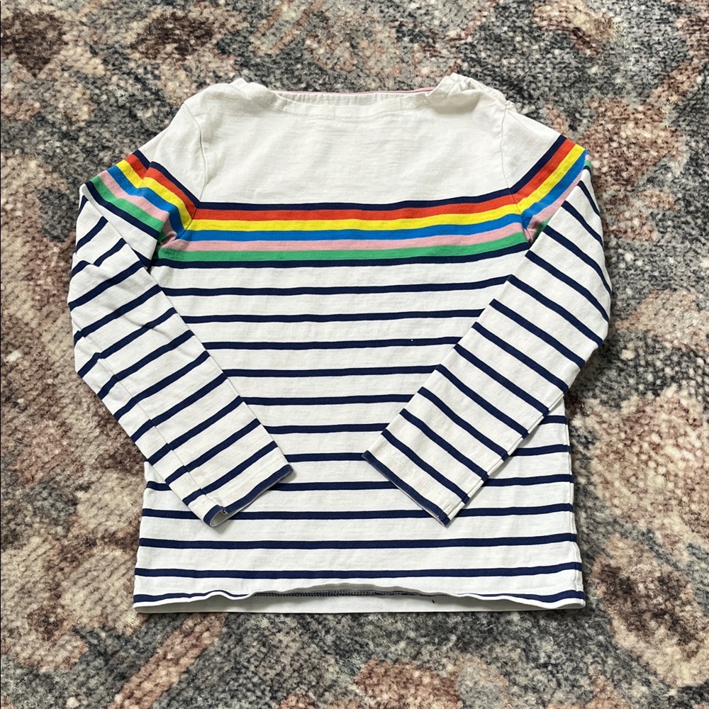 Mini Boden Striped Kids Shirt with Rainbow Accents